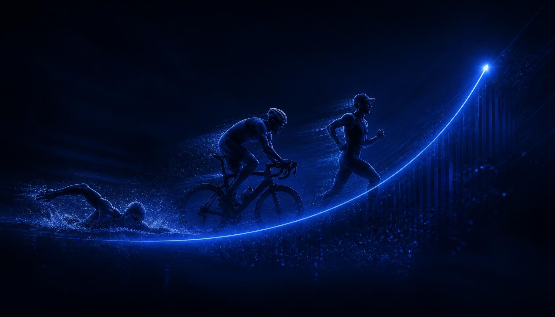 Endurance athletes swimming, cycling and running with an upward growth curve